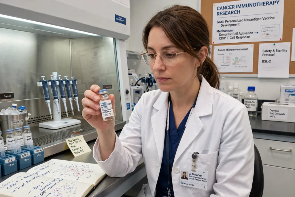Researcher preparing a personalised cancer vaccine in a laboratory