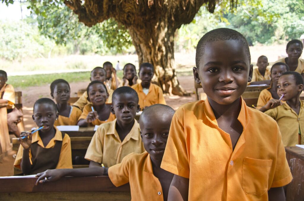 Students learning in a phone-free classroom during a lesson
